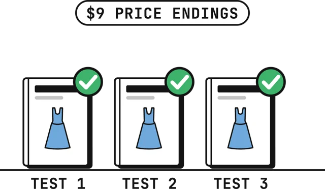 Three price tags, each ending in 9